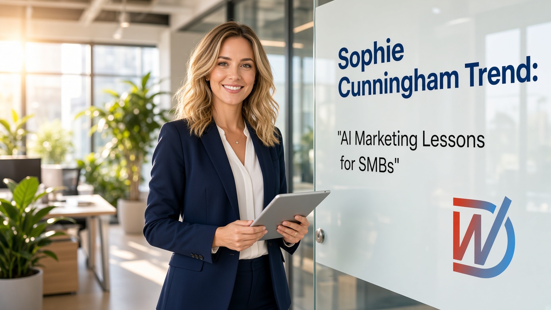 Instagram post: Sophie Cunningham Trend: AI Marketing Lessons for SMBs. Learn how small business