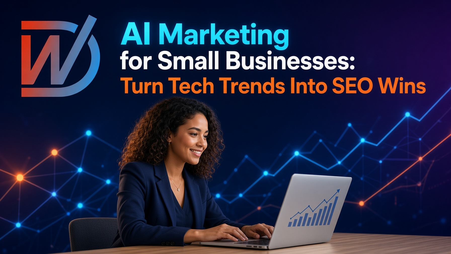 Instagram post: AI Marketing for Small Businesses: Turn Tech Trends Into SEO Wins. Use AI to con
