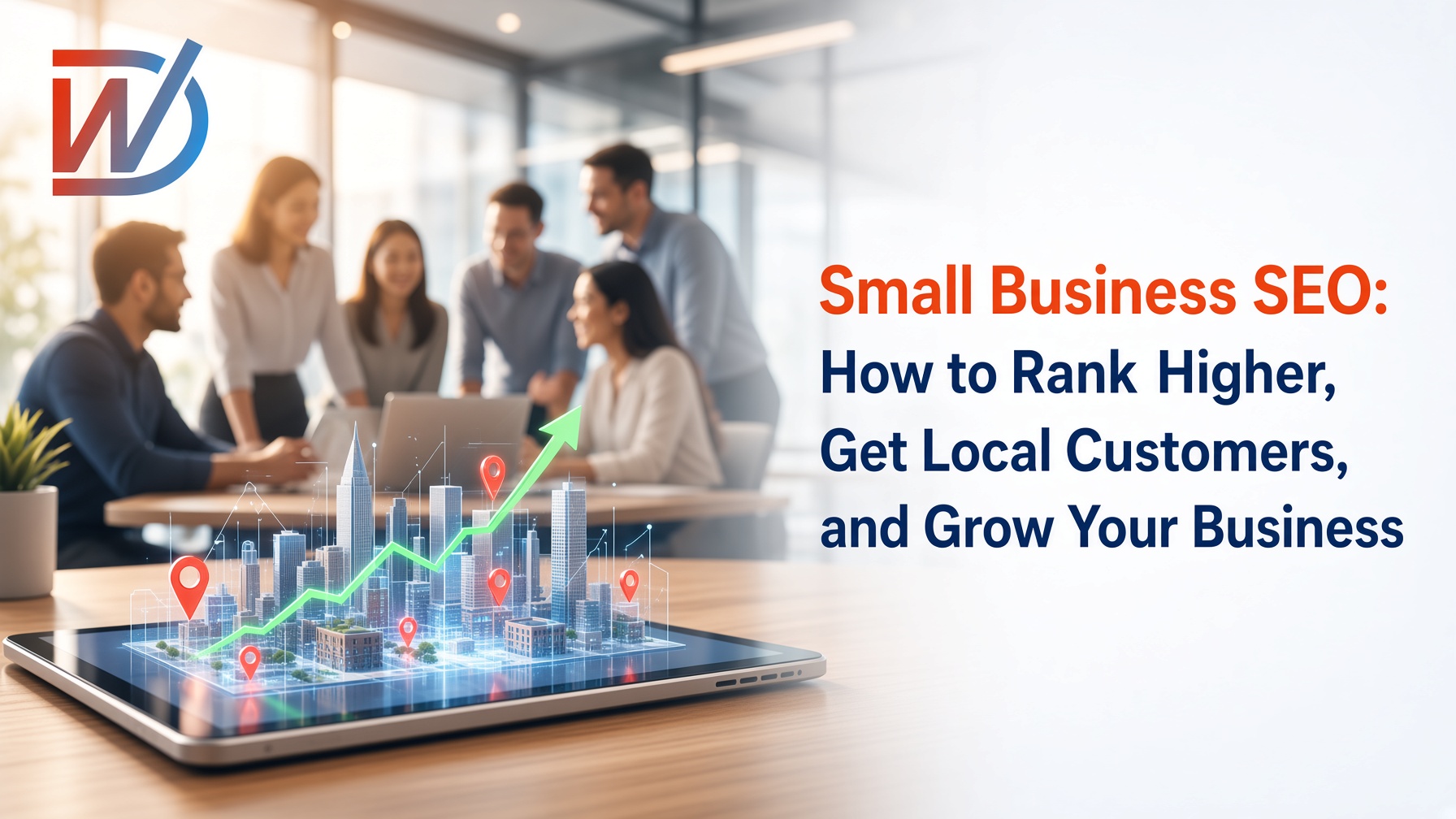 Instagram post: Small Business SEO: Rank Higher and Win Local Customers. Learn practical small b