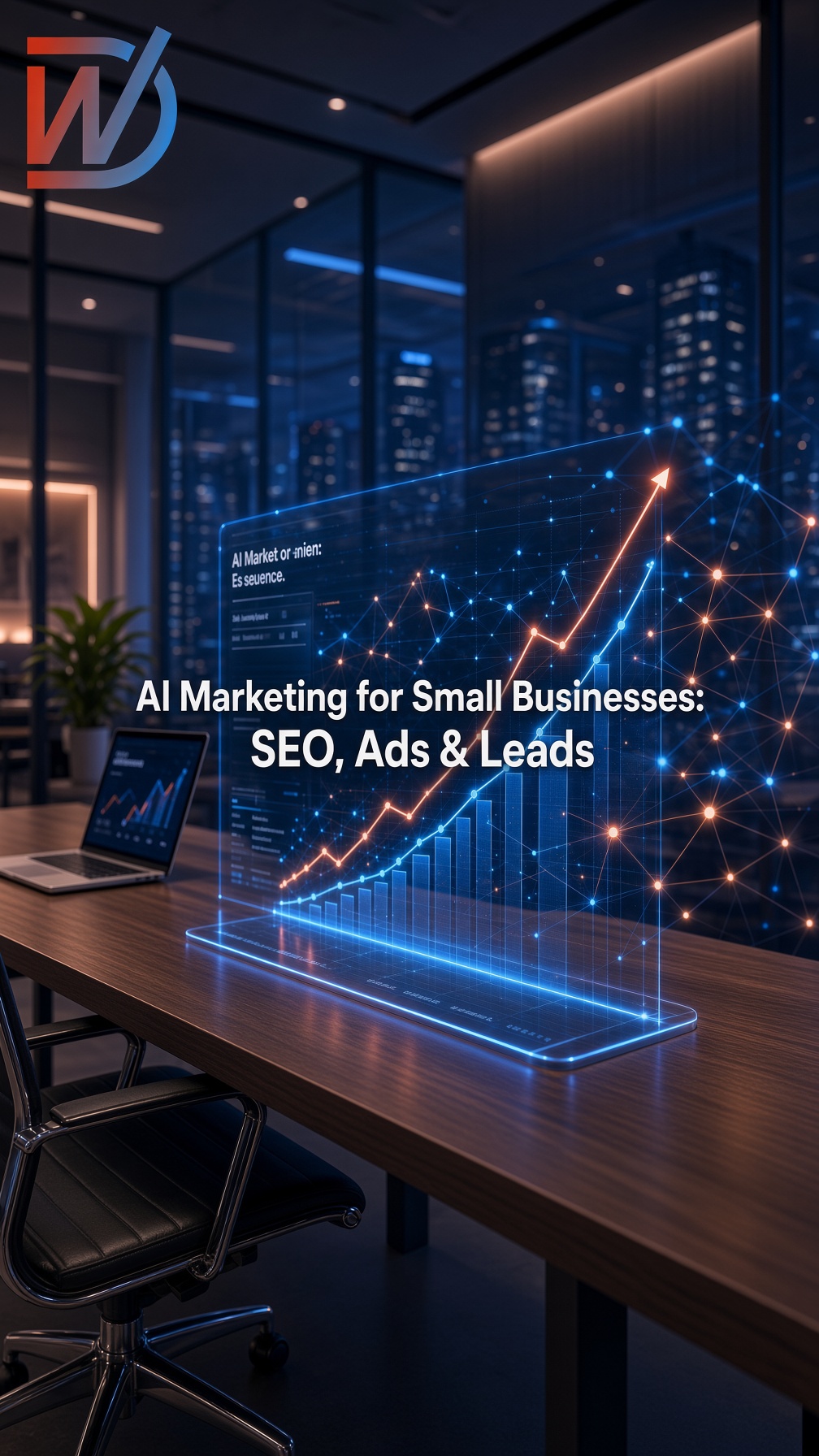 Instagram post: AI Marketing for Small Businesses: SEO, Ads & Leads. Learn how AI marketing help