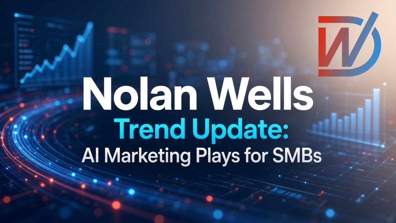Facebook post: Nolan Wells Trend Update: AI Marketing Plays for SMBs. Use fast-rising trends li