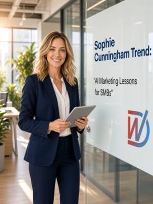TikTok post: Sophie Cunningham Trend: AI Marketing Lessons for SMBs. Learn how small business