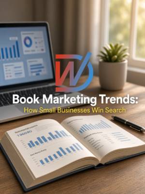 TikTok post: Book Marketing Trends: How Small Businesses Win Search. Use rising book search t