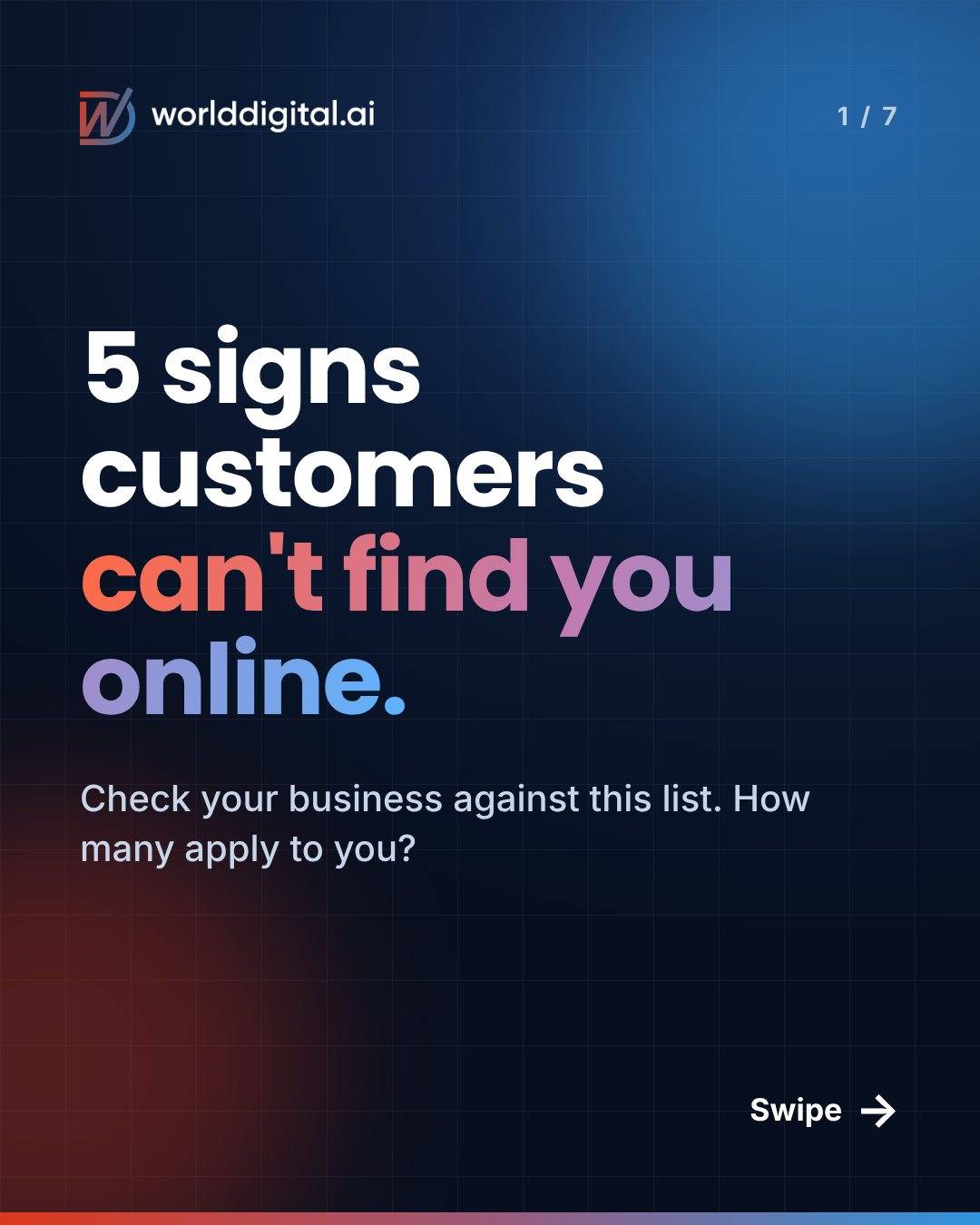 TikTok post: 5 signs your business is invisible online 👀 Swipe to check yours. Free SEO repo
